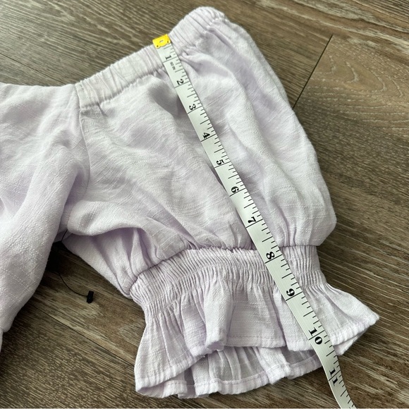 Nine West Light Purple Puffy Sleeve Off the Shoulder Versatile Shirt - Picture 7 of 16